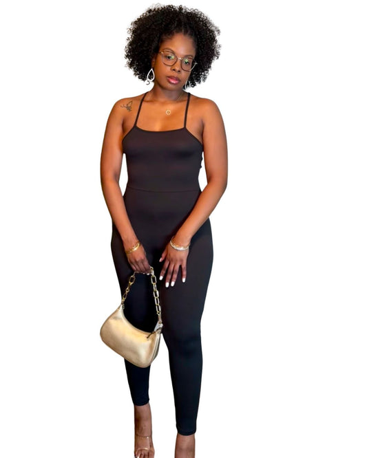 Criss-Cross Open Back Bodycon Jumpsuit